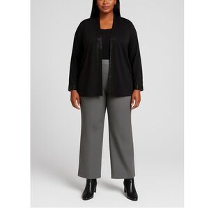 Blue Sage Women's 2X Black Open Front Cardigan Embellished‎ Sequin Trim Jacket